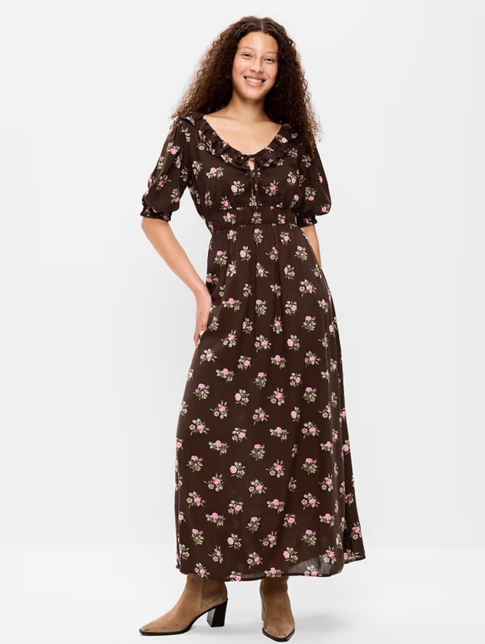 Ruffle-Collar Boho Maxi Dress